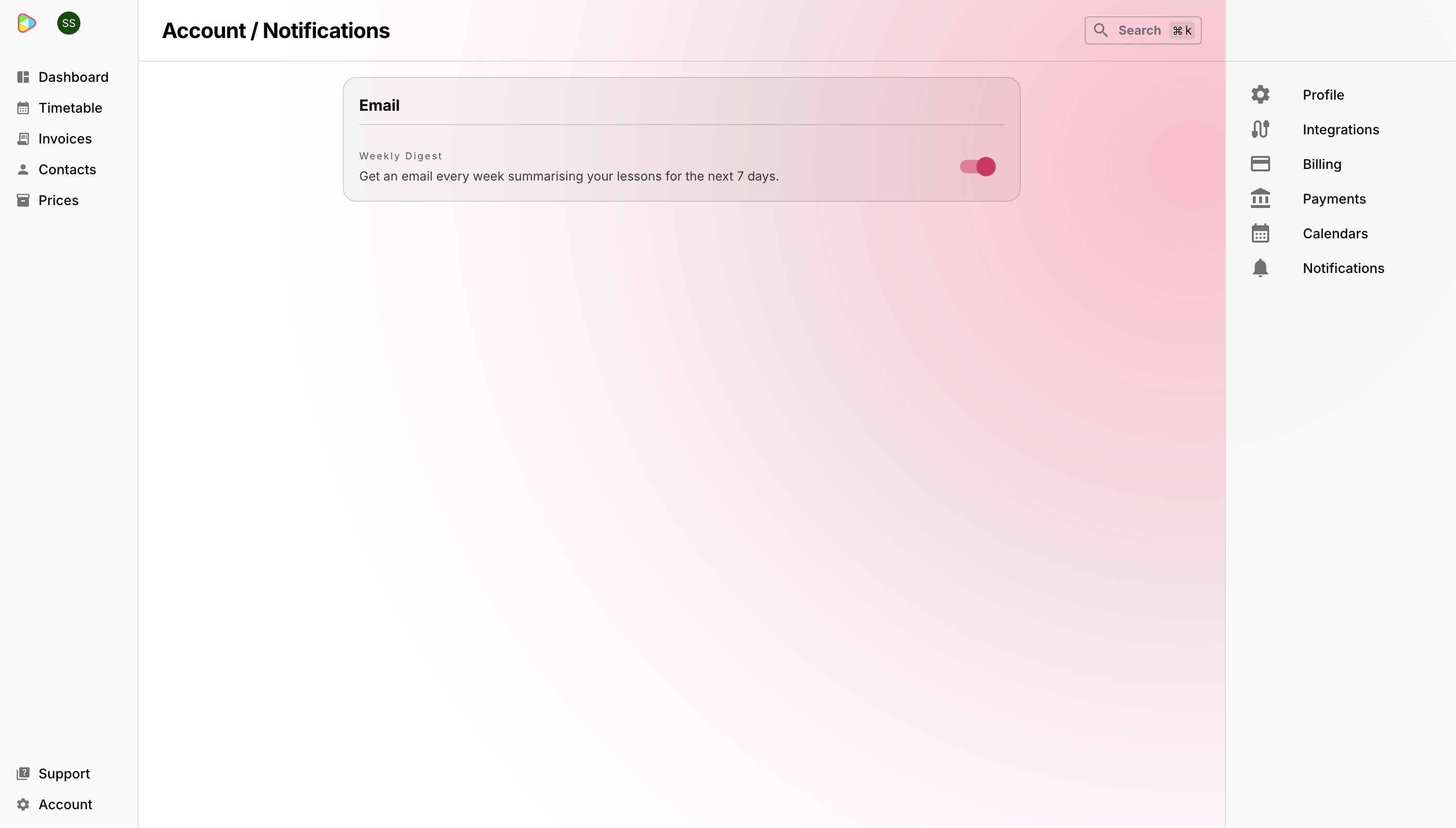 Account Notifications section